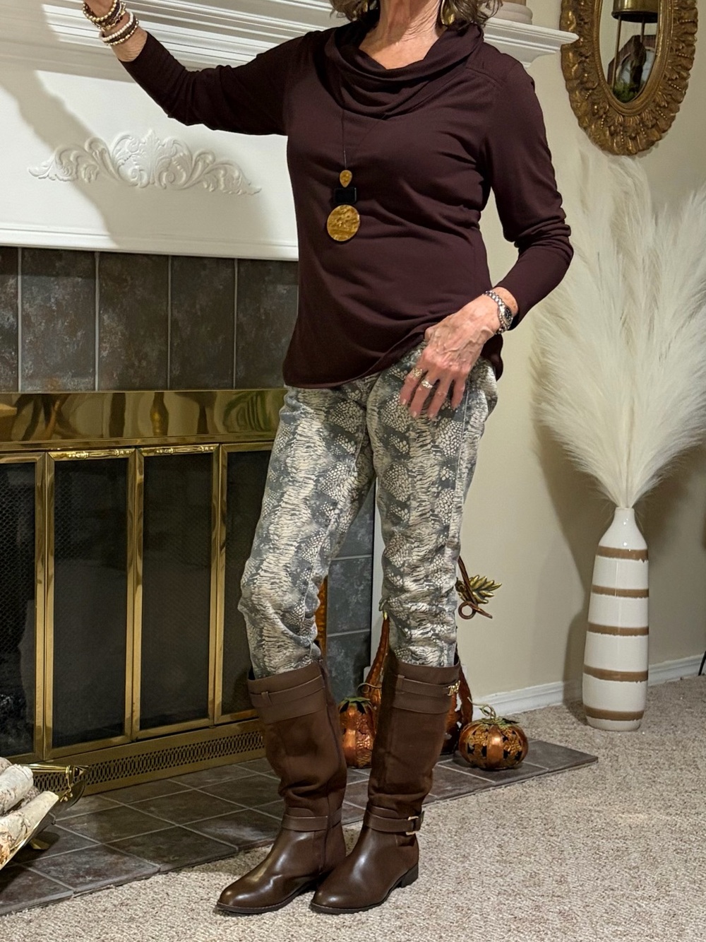 Brown cowl neck top